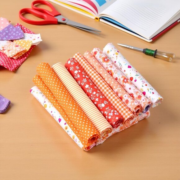 Brand New Orange Cotton Fabric 10x10in Floral Dot Art, Crafts, Sewing - Picture 3 of 9